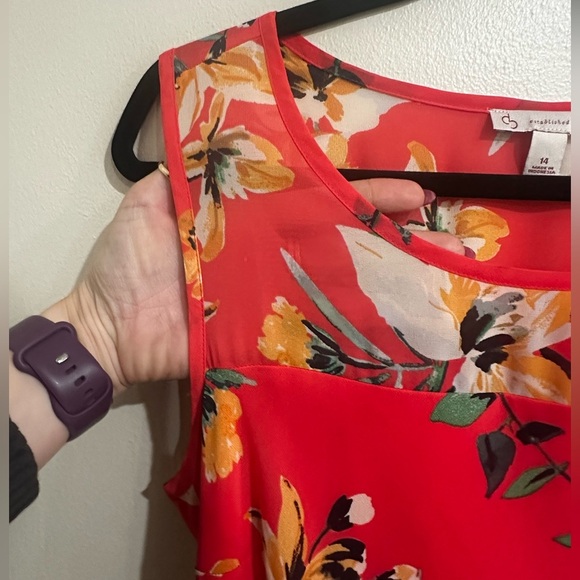 Floral Coral Sleeveless Dress - Picture 4 of 8